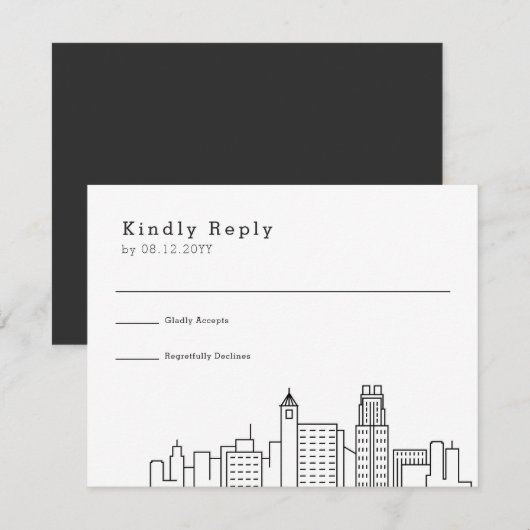 Raleigh Wedding | Stijlvolle Skyline RSVP Kaartje (Voorkant / Achterkant)