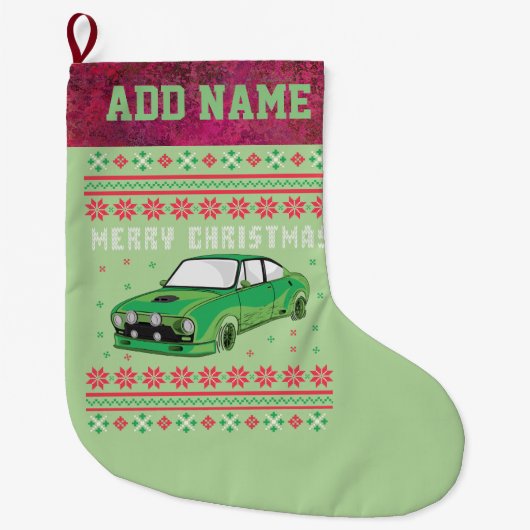 Rally Car Ugly KerstSweater Grote Kerstsok (Voorkant)