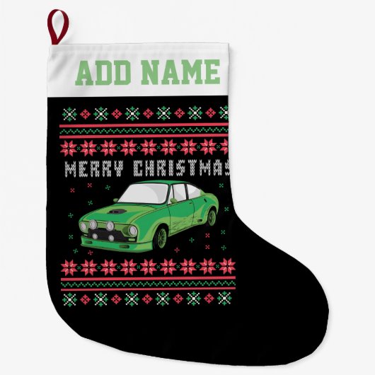 Rally Car Ugly KerstSweater Grote Kerstsok (Voorkant)