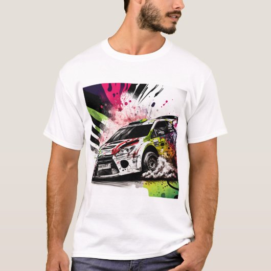 Rally Racing, Graffiti, Auto White T-shirt (Voorkant)