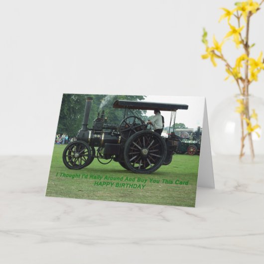 Rally rond Steam Engine Verjaardag Kaart (Gele Bloem)