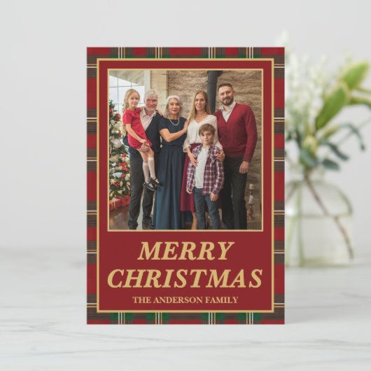 Ralph Lauren Tartan Plaid Family Photo Christmas Feestdagenkaart (Staand voorkant)