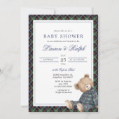 Ralph Plaid Teddy Bear Boy Navy Preppy Baby Shower Kaart (Voorkant)