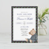 Ralph Plaid Teddy Bear Boy Navy Preppy Baby Shower Kaart (Staand voorkant)