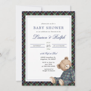 Ralph Plaid Teddybeer Jongen Navy Preppy Baby Show Kaart