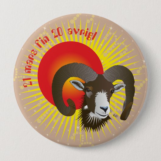 Ram 21 maart tot 20 april ronde button 4,0 cm (Voorkant)