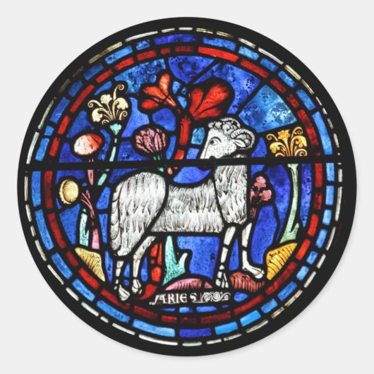 Ram Astrologie Gotisch Glas in lood Windows RS Ronde Sticker (Voorkant)
