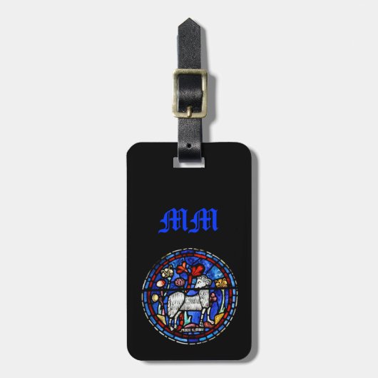 Ram Astrologie Gotische Glas-in-Lood Bagage Label (Voorkant verticaal)