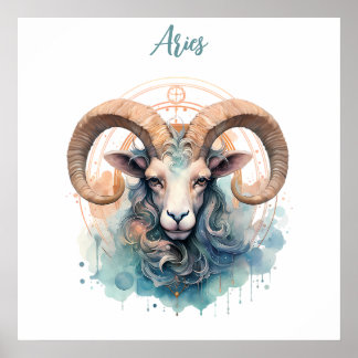 Ram Astrologie sterrenbeeld van Ram in aquarel Poster