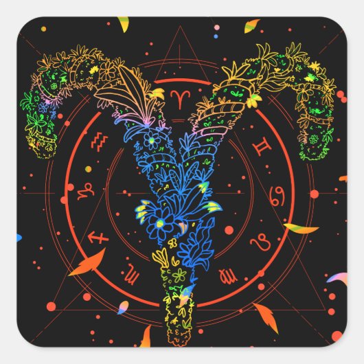 Ram Astrologisch Symbool Ontwerp Vierkante Sticker (Voorkant)