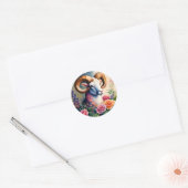 Ram Bloemen Dierenkunst Ronde Sticker (Envelop)