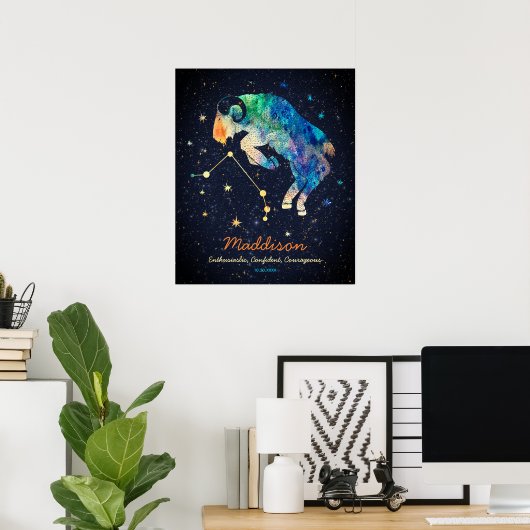 Ram Constellation Zodiac Waterverf Sterren Galaxy Poster (Thuiskantoor)