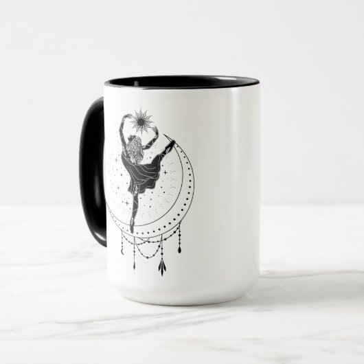 Ram Dancing Meisje 15oz Zwart Rand Mok (Voorkant links)