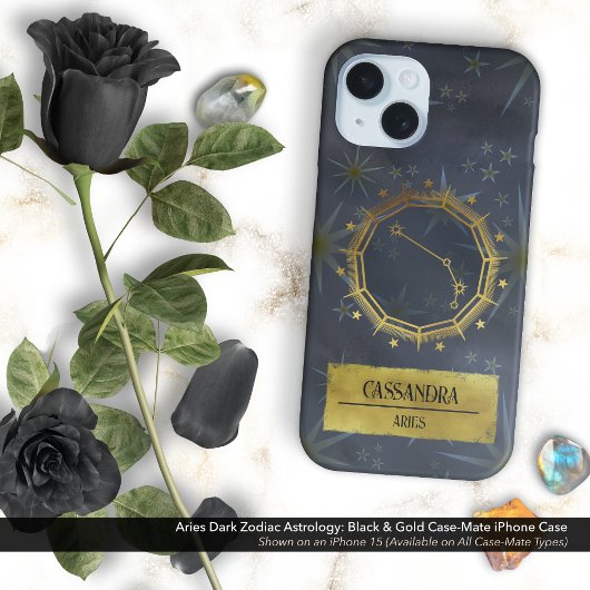 Ram Dark Zodiac Astrologie: Zwart en Goud Case-Mate iPhone Case