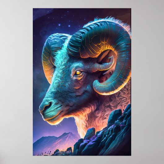 Ram Dierenportret Schilderij Wildlife Outdoors kun Poster (Voorkant)