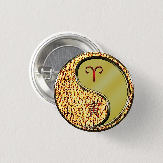 Ram en metalen tijger ronde button 3,2 cm (Voorkant /achterkant)