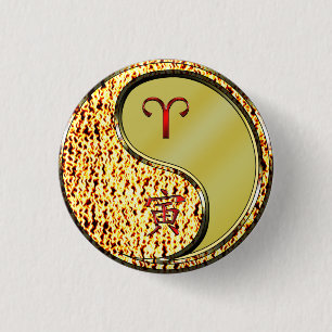Ram en metalen tijger ronde button 3,2 cm
