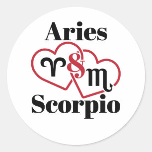 Ram en Schorpioen Koppel Zodiac Astrologie Harten Ronde Sticker