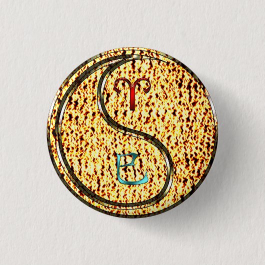 Ram en vuurslang ronde button 3,2 cm (Voorkant)