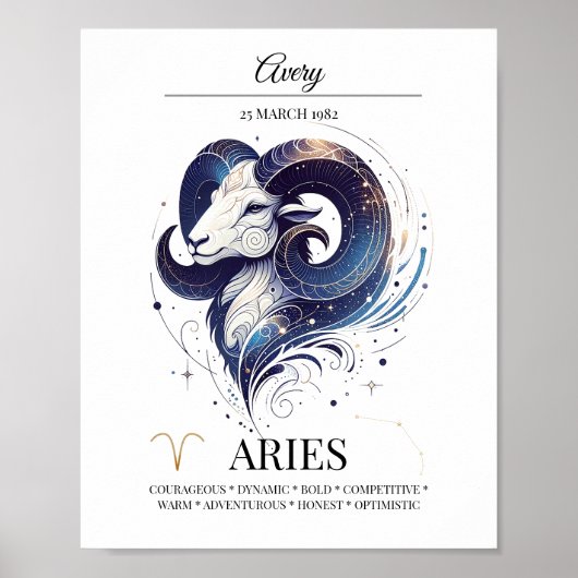 Ram Gepersonaliseerde Elegante Zodiac Waterverf Poster (Voorkant)