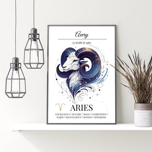 Ram Gepersonaliseerde Elegante Zodiac Waterverf Poster