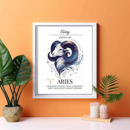 Ram Gepersonaliseerde Elegante Zodiac Waterverf Poster