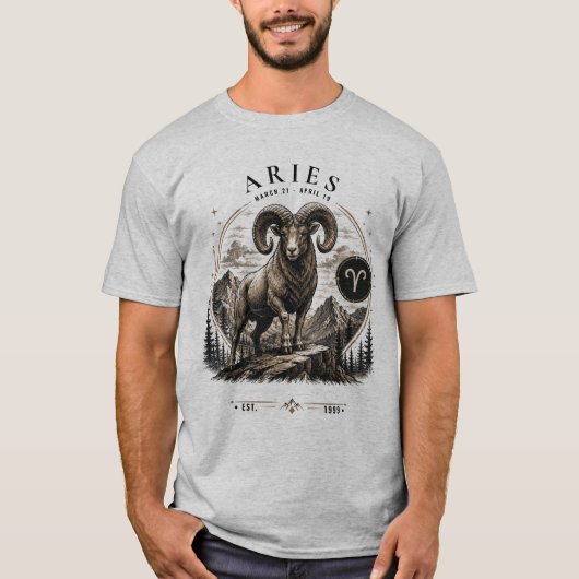 Ram Grafisch T-shirt met Aries-sterrenbeeld (Voorkant)