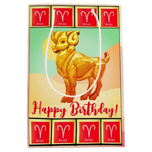 Ram - Happy Birthday Midden Geschenk Tas Medium Cadeauzakje (Voorkant)