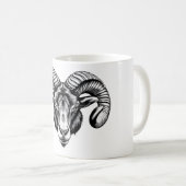 RAM-hoofdontwerp | Zwart-wit T-shirt Koffiemok (Voorkant rechts)