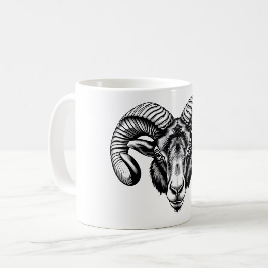 RAM-hoofdontwerp | Zwart-wit T-shirt Koffiemok (Voorkant links)