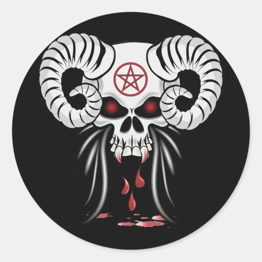 Ram Horned Skull Ronde Sticker (Voorkant)