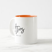 Ram Horoscoop Modern Script Zodiac Sign Tweekleurige Koffiemok (Voorkant links)