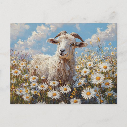 Ram in een Daisy Field schilderij Briefkaart (Voorkant)