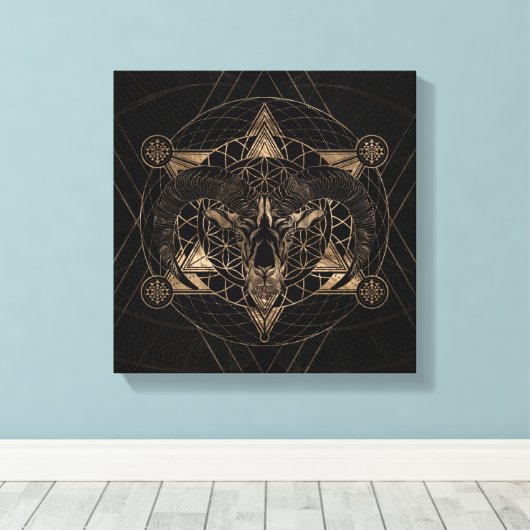 Ram in Heilige Geometrie - Zwart en Goud Canvas Afdruk (Insitu (Houten vloer))
