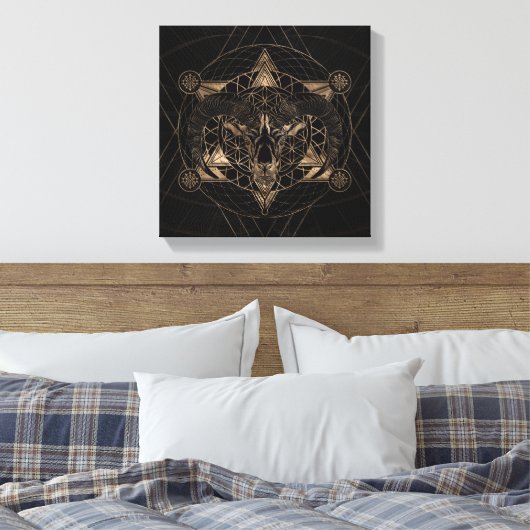 Ram in Heilige Geometrie - Zwart en Goud Canvas Afdruk (Insitu (Slaapkamer))