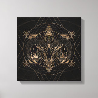 Ram in Heilige Geometrie - Zwart en Goud Canvas Afdruk