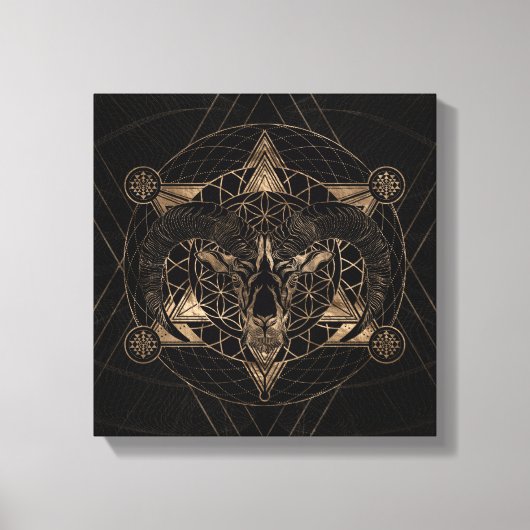Ram in Heilige Geometrie - Zwart en Goud Canvas Afdruk (Voorkant)