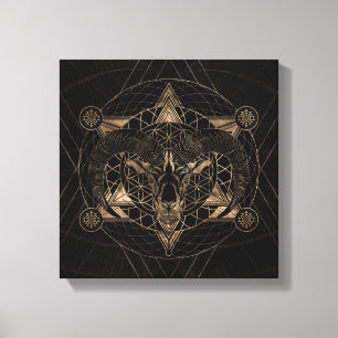 Ram in Sacred Geometry - Zwart en goud Canvas Afdruk