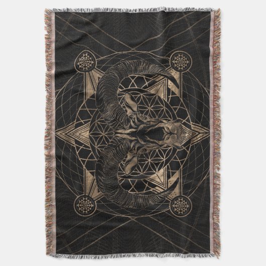 Ram in Sacred Geometry - Zwart en goud Deken (Voorkant Verticaal)