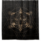 Ram in Sacred Geometry - Zwart en goud Douchegordijn (Voorkant)