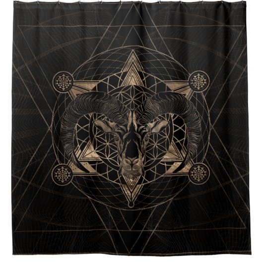 Ram in Sacred Geometry - Zwart en goud Douchegordijn (Voorkant)