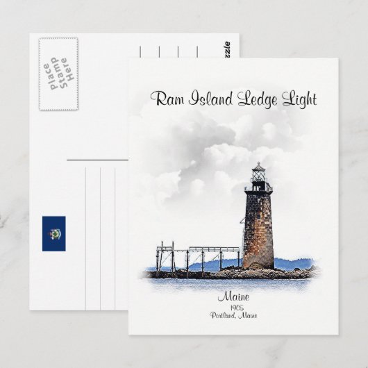 Ram Island Ledge Light-Michigan Briefkaart (Voorkant / Achterkant)