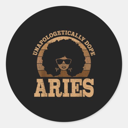 Ram Koningin Afro Haar Zwart Vrouw Zodiac Teken Ronde Sticker (Voorkant)