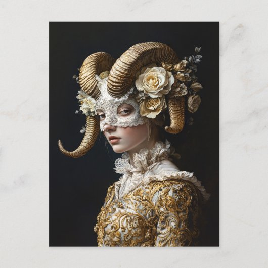 Ram Mask Masquerade Kostuum Briefkaart (Voorkant)