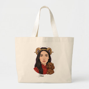 Ram Meisje met Poodle – Zodiac Horoscoop Grote Tote Bag