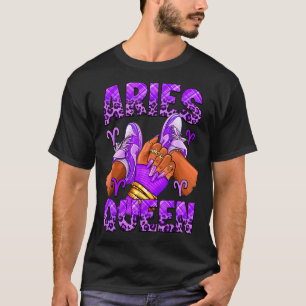 Ram meisje sterrenbeeld verjaardag afro koningin s t-shirt