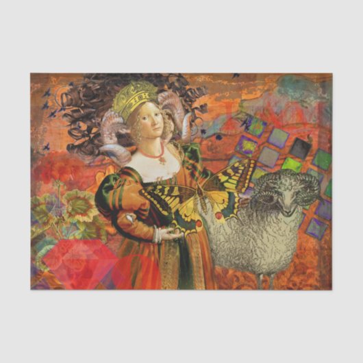 Ram Orange Vrouw: Gotische Ram Antieke Kunst Colla Tissuepapier (Voorkant)