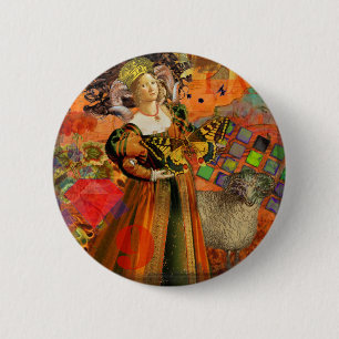 Ram Oranje Vrouw: Gotische Ram Antieke Kunst Colla Ronde Button 5,7 Cm