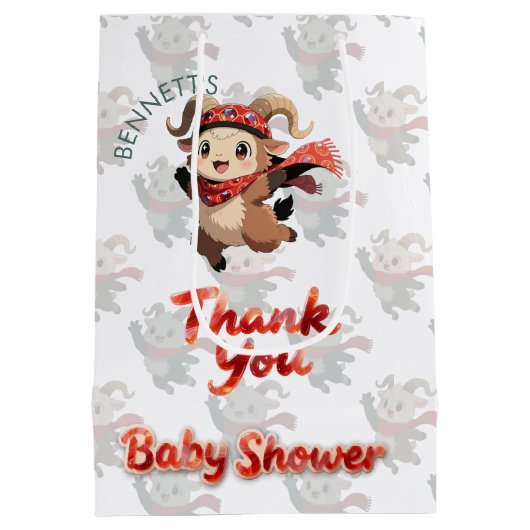 Ram Pattern Thank You White Gift Bag Medium Cadeauzakje (Achterkant)