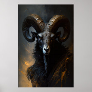 Ram Portret Dier Natuur Wildlife Donker Schilderij Poster